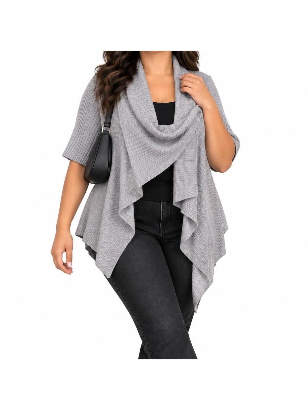 Quiet Luxury Draped Cardigan | Simply Vera Vera Wang Grey Waterfall Knit Size L